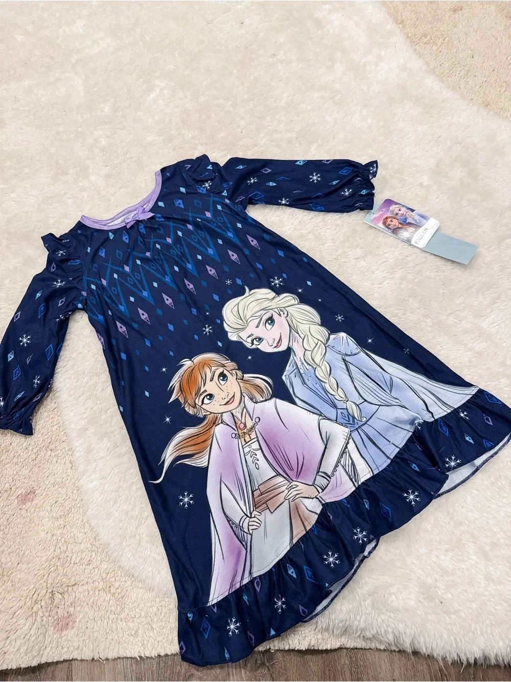 Disney Girls Navy Blue Frozen Elsa & Anna Nightgown with Purple Accents - Picture 2 of 4